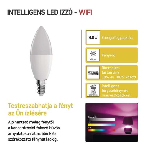 EMOS ZQW322R, LED izzó GoSmart gyertya / E14 / 4,8 W (40 W) / 470 lm / RGB / dimmelhető / Wi-Fi