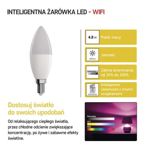 EMOS ZQW322R, LED izzó GoSmart gyertya / E14 / 4,8 W (40 W) / 470 lm / RGB / dimmelhető / Wi-Fi