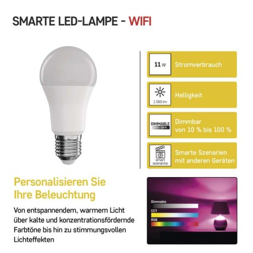 EMOS ZQW515R, LED izzó GoSmart A60 / E27 / 11 W (75 W) / 1 050 lm / RGB / dimmelhető / Wi-Fi