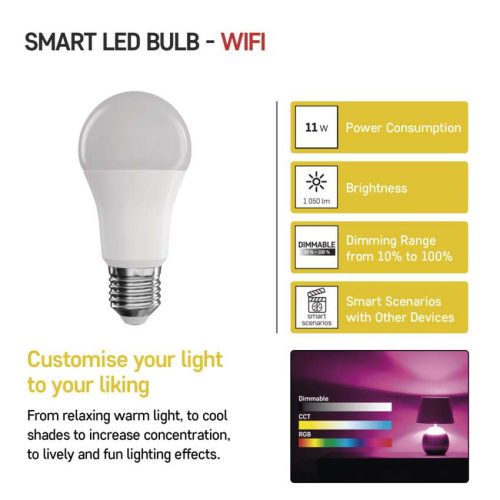 EMOS ZQW515R, LED izzó GoSmart A60 / E27 / 11 W (75 W) / 1 050 lm / RGB / dimmelhető / Wi-Fi