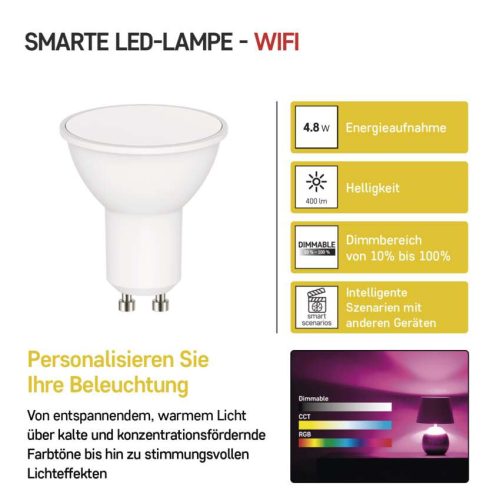 EMOS ZQW832R, LED izzó GoSmart MR16 / GU10 / 4,8 W (35 W) / 400 lm / RGB / dimmelhető / Wi-Fi