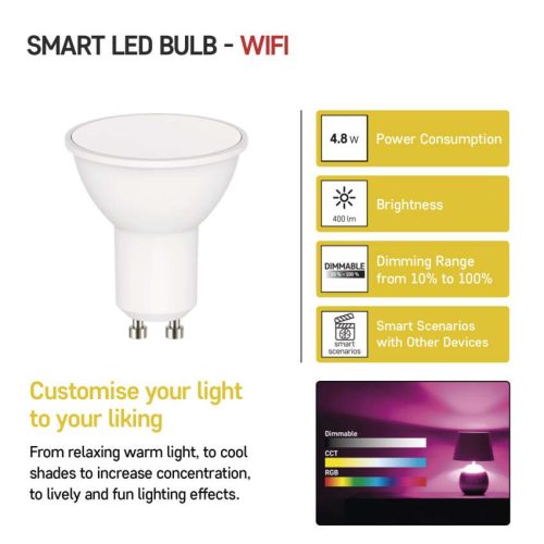 EMOS ZQW832R, LED izzó GoSmart MR16 / GU10 / 4,8 W (35 W) / 400 lm / RGB / dimmelhető / Wi-Fi