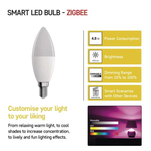 EMOS ZQZ322R, LED izzó GoSmart gyertya / E14 / 4,8 W (40 W) / 470 lm / RGB / dimmelhető / Zigbee