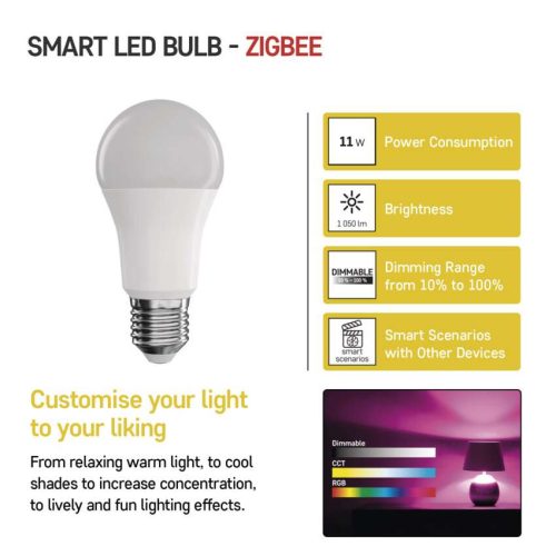 EMOS ZQZ515R, LED izzó GoSmart A60 / E27 / 11 W (75 W) / 1 050 lm / RGB / dimmelhető / Zigbee
