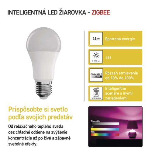 EMOS ZQZ515R, LED izzó GoSmart A60 / E27 / 11 W (75 W) / 1 050 lm / RGB / dimmelhető / Zigbee