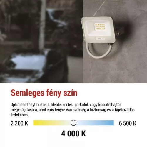 EMOS ZS2214W, LED reflektor GLARO 10W, fehér, IP65, 1000 lm, természetes fehér