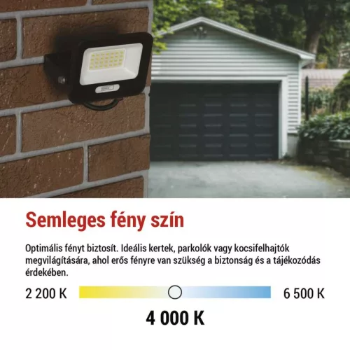 EMOS ZS2224B, LED reflektor GLARO 20W, fekete, IP65, 2000 lm, természetes fehér