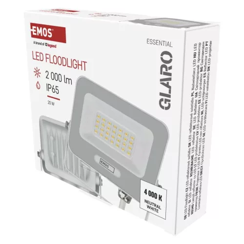 EMOS ZS2224W, LED reflektor GLARO 20W, fehér, IP65, 2000 lm, természetes fehér
