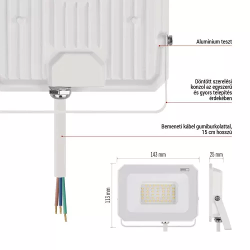 EMOS ZS2233W, LED reflektor SIMPO 30W, fehér, IP65, 3000 lm, természetes fehér