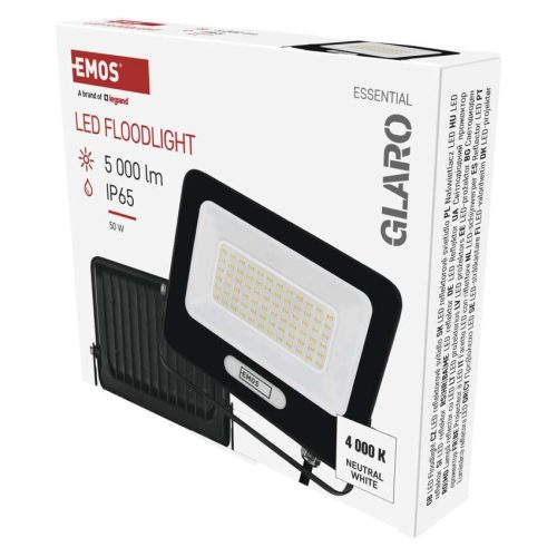 EMOS ZS2244B, LED reflektor GLARO 50W, fekete, IP65, 5000 lm, természetes fehér