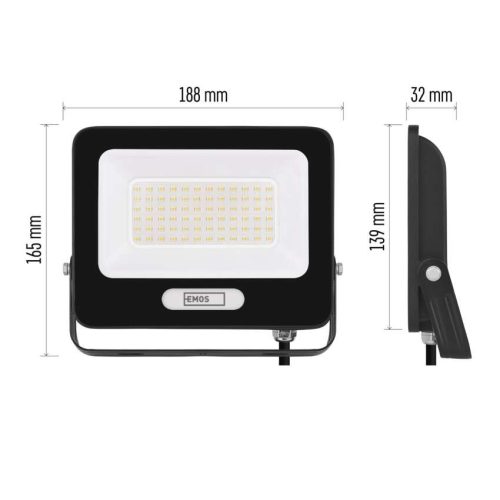 EMOS ZS2244B, LED reflektor GLARO 50W, fekete, IP65, 5000 lm, természetes fehér