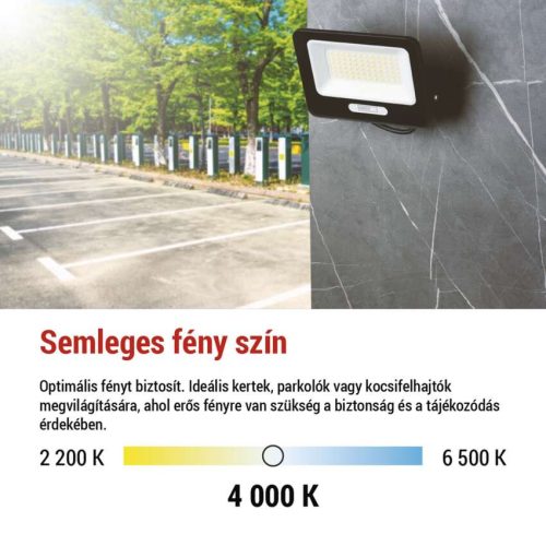 EMOS ZS2244B, LED reflektor GLARO 50W, fekete, IP65, 5000 lm, természetes fehér
