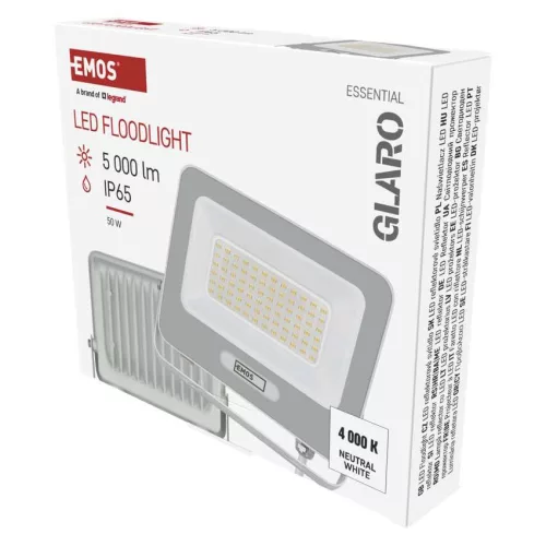EMOS ZS2244W, LED reflektor GLARO 50W, fehér, IP65, 5000 lm, természetes fehér