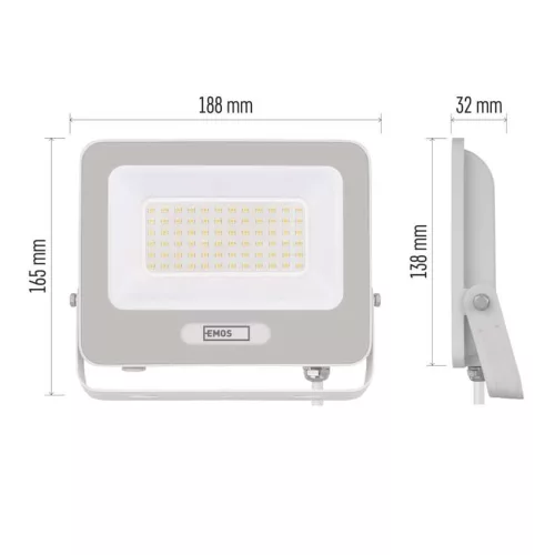 EMOS ZS2244W, LED reflektor GLARO 50W, fehér, IP65, 5000 lm, természetes fehér