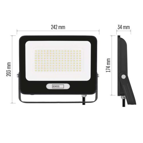 EMOS ZS2254B, LED reflektor GLARO 100W, fekete, IP65, 10000 lm, természetes fehér