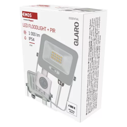 EMOS ZS2314W, LED reflektor GLARO PIR 10 W, fehér, IP54, 1000 lm, természetes fehér