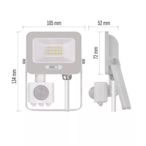 EMOS ZS2314W, LED reflektor GLARO PIR 10 W, fehér, IP54, 1000 lm, természetes fehér