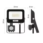 EMOS ZS2324B, LED reflektor GLARO PIR 20 W, fekete, IP54, 2000 lm, természetes fehér
