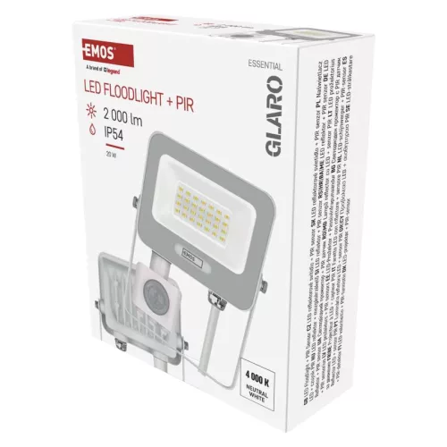 EMOS ZS2324W, LED reflektor GLARO PIR 20 W, fehér, IP54, 2000 lm, természetes fehér