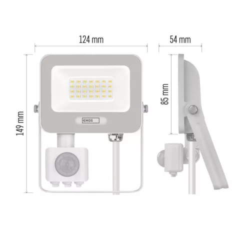 EMOS ZS2324W, LED reflektor GLARO PIR 20 W, fehér, IP54, 2000 lm, természetes fehér