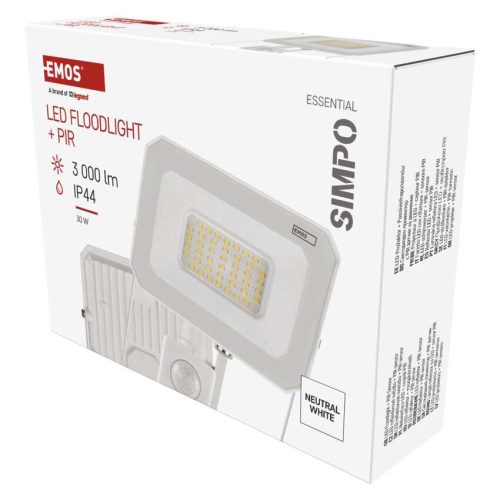 EMOS ZS2333W,  LED reflektor SIMPO 30W 3000LM IP44 PIR semleges fehér