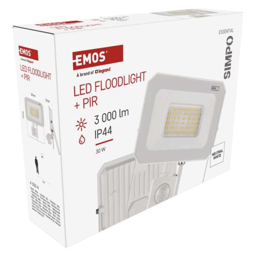 EMOS ZS2333W,  LED reflektor SIMPO 30W 3000LM IP44 PIR semleges fehér