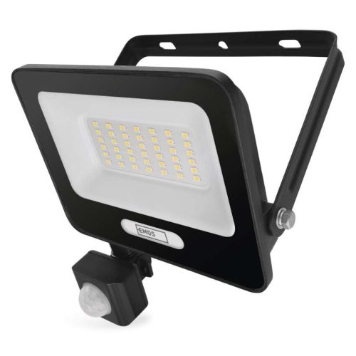 EMOS ZS2334B, LED reflektor GLARO PIR 30 W, fekete, IP54, 3000 lm, természetes fehér