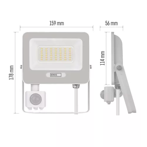 EMOS ZS2334W, LED reflektor GLARO PIR 30 W, fehér, IP54, 3000 lm, természetes fehér