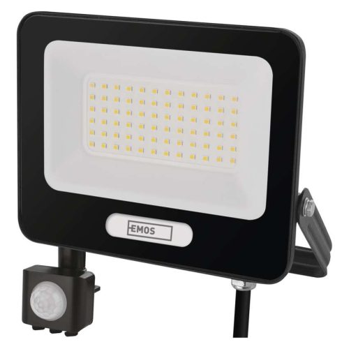EMOS ZS2344B, LED reflektor GLARO PIR 50 W, fekete, IP54, 5000 lm, természetes fehér