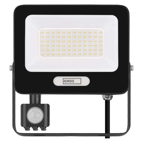 EMOS ZS2344B, LED reflektor GLARO PIR 50 W, fekete, IP54, 5000 lm, természetes fehér