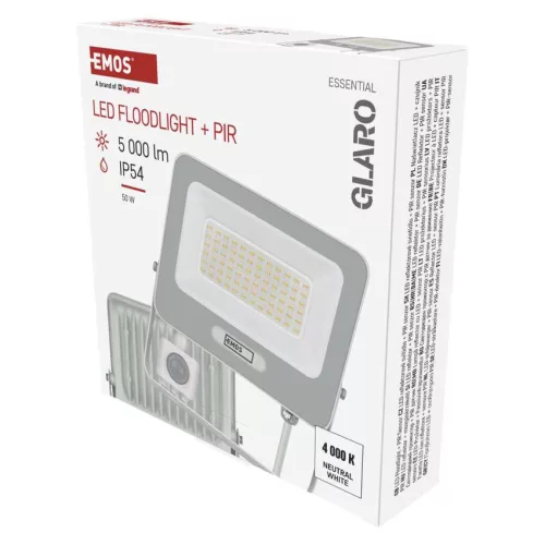 EMOS ZS2344W, LED reflektor GLARO PIR 50 W, fehér, IP54, 5000 lm, természetes fehér