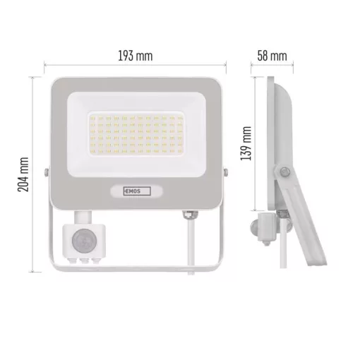 EMOS ZS2344W, LED reflektor GLARO PIR 50 W, fehér, IP54, 5000 lm, természetes fehér