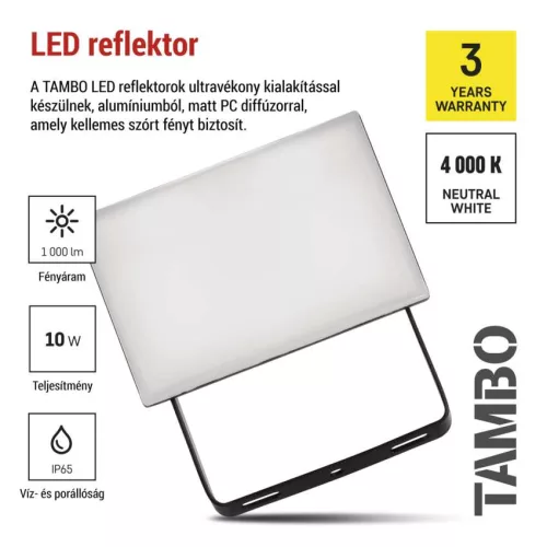 EMOS ZS2512, LED-es reflektor TAMBO, 10 W, 1000 lm, IP65, fekete