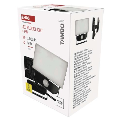 EMOS ZS2912, LED-es reflektor TAMBO mozgásérzékelővel, 10 W, 1000 lm, fekete
