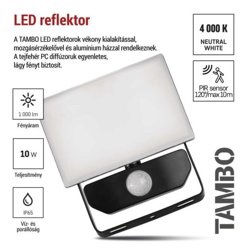 EMOS ZS2912, LED-es reflektor TAMBO mozgásérzékelővel, 10 W, 1000 lm, fekete