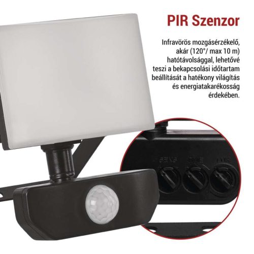 EMOS ZS2912, LED-es reflektor TAMBO mozgásérzékelővel, 10 W, 1000 lm, fekete