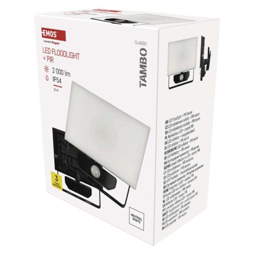 EMOS ZS2922, LED-es reflektor TAMBO mozgásérzékelővel, 20 W, 2000 lm, fekete