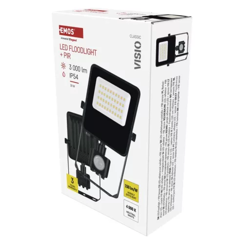EMOS ZS2923, EMOS VISIO LED reflektor 20 W mozgásérzékelővel IP54 term. fehér