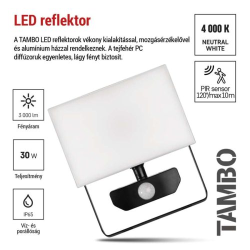 EMOS ZS2932, LED-es reflektor TAMBO mozgásérzékelővel, 30 W, 3000 lm, fekete