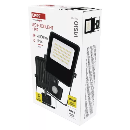 EMOS ZS2933, EMOS VISIO LED reflektor 30 W mozgásérzékelővel IP54 term. fehér