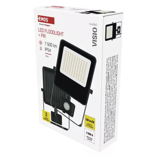EMOS ZS2943, EMOS VISIO LED reflektor 50 W mozgásérzékelővel IP54 term. fehér