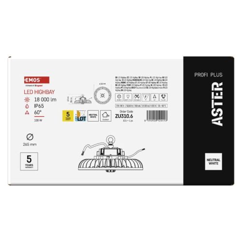EMOS ZU310.6, LED HIGHBAY ipari mennyezeti lámpa ASTER 100W IP65 60°