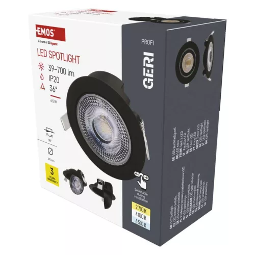 EMOS ZV1161, LED reflektor GERI fekete, kerek, 6,5W CCT