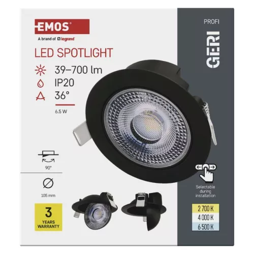 EMOS ZV1161, LED reflektor GERI fekete, kerek, 6,5W CCT