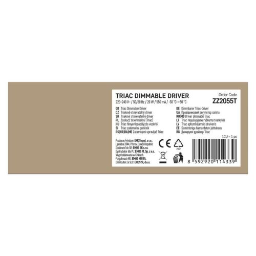 EMOS ZZ2055T, Triac dimmelhető meghajtó LED lámpatesthez 550mA 20W
