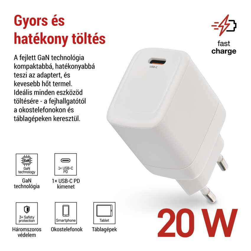 EMOS V01G20, EMOS Univerzális USB töltő GaN PD 20 W max. – 2. kép