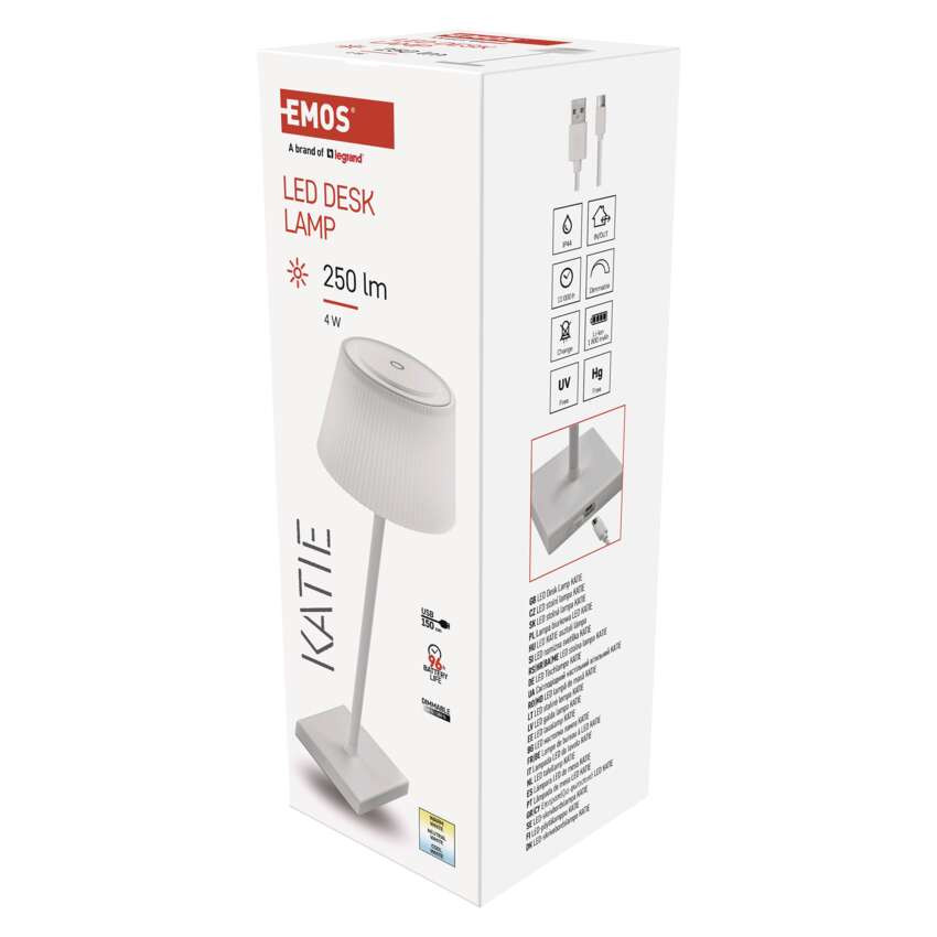 EMOS Z7630W, EMOS Katie LED asztali lámpa, újratölthető, fehér – 3. kép