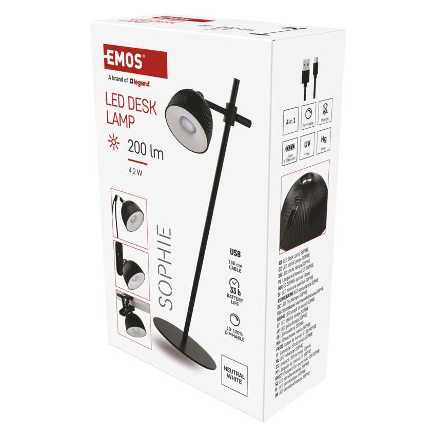 EMOS Z7635B, Sophie LED asztali lámpa, újratölthető, fekete – 4. kép