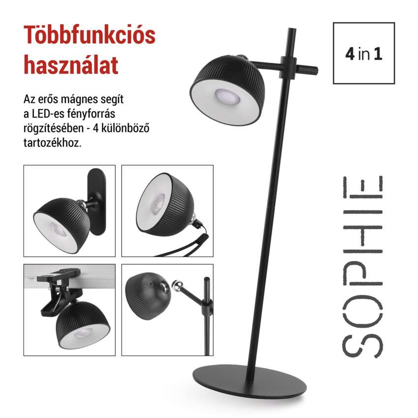 EMOS Z7635B, Sophie LED asztali lámpa, újratölthető, fekete – 5. kép