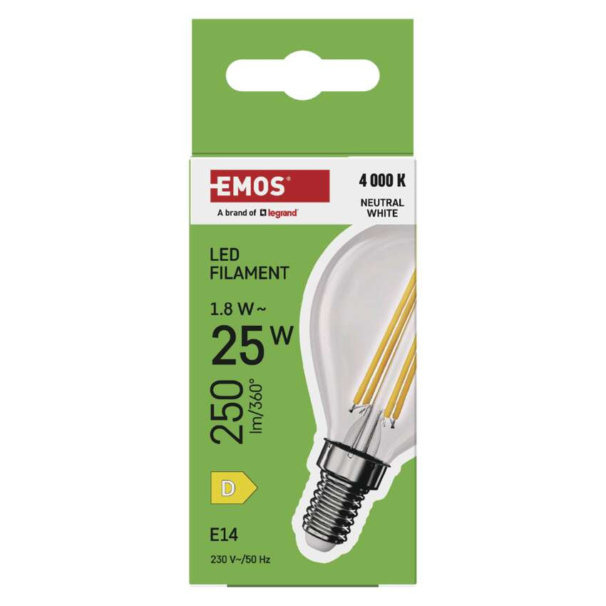 EMOS ZF1D03, LED izzó Filament Mini Globe / E14 / 1,8 W (25 W) / 250 lm / Természetes fehér – 5. kép